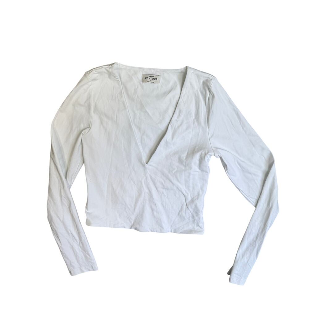 Aritzia Contour V Neck Long Sleeve Babaton White Minimalist Shirt Medium